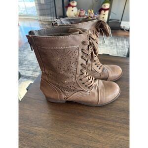 Boots Rampage Brown Joiner Cut Out Boot 8.5 Lace Zip Up